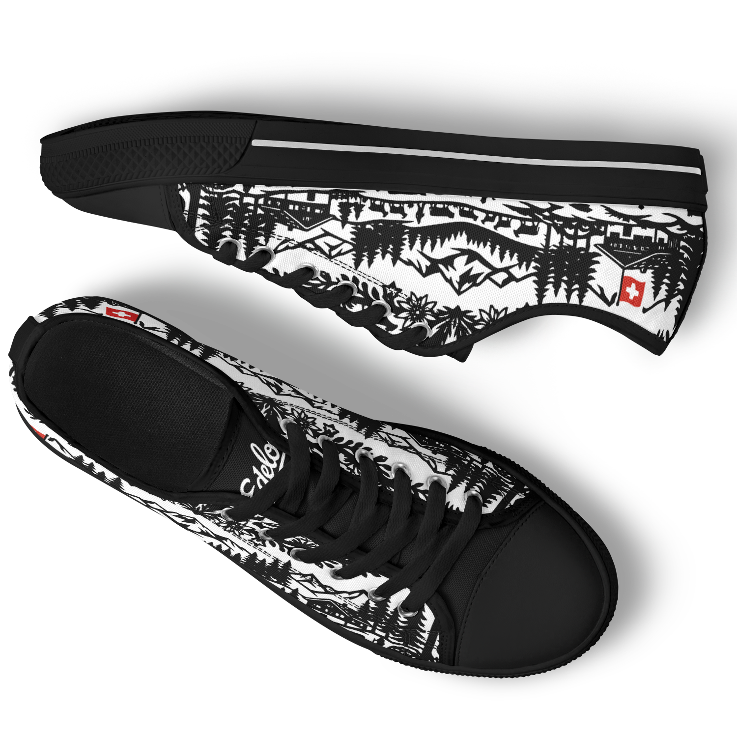 Schuhe Edelon Scherenschnitt Alpenmotiv – Schwarz