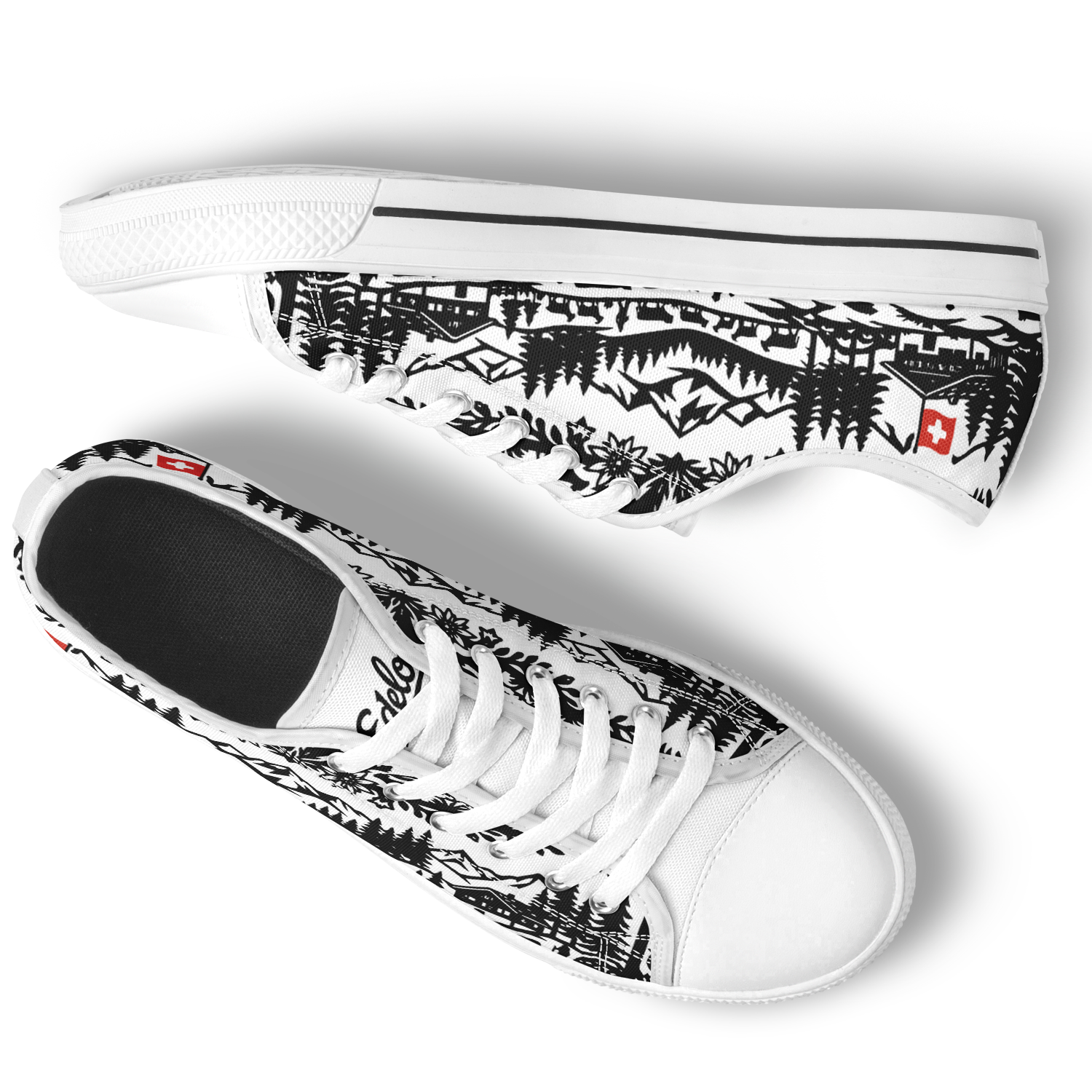 Schuhe Edelon Scherenschnitt Alpenmotiv – Weiß